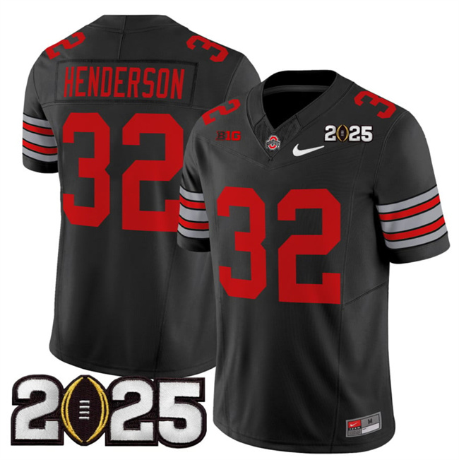 Men Ohio State Buckeyes 32 TreVeyon Henderson Black 2025 CFP Final Patch F.U.S.E. Vapor Limited Stitched NCAA Jersey
